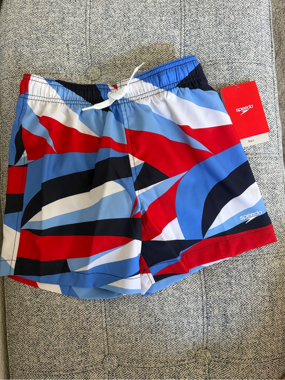 Speedo Boys Red, Blue, Navy & White Graphic Swim Trunks